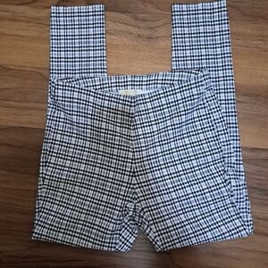 $78 Michael Kors Sz L Black & White Plaid Skinny Stretch Slacks Pull On EUC